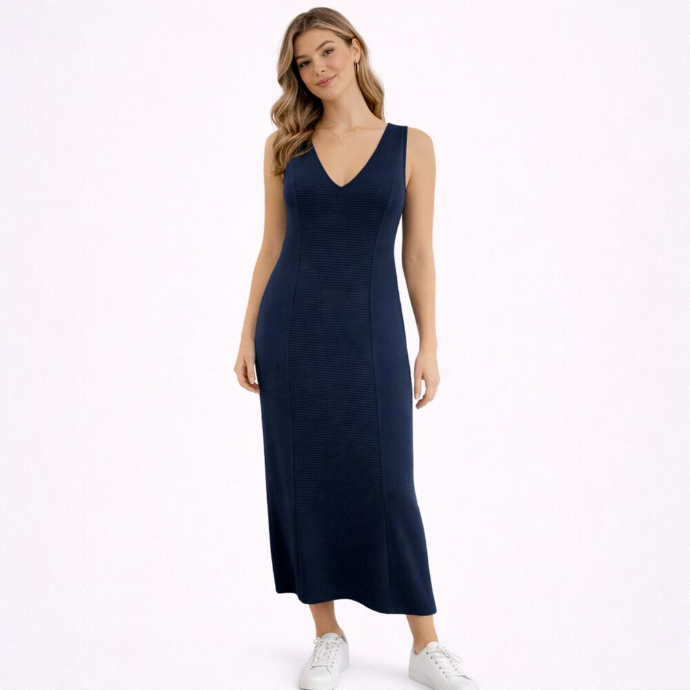 Jaeger Tank Dress Panel Midi Length Sleeveless Blue L